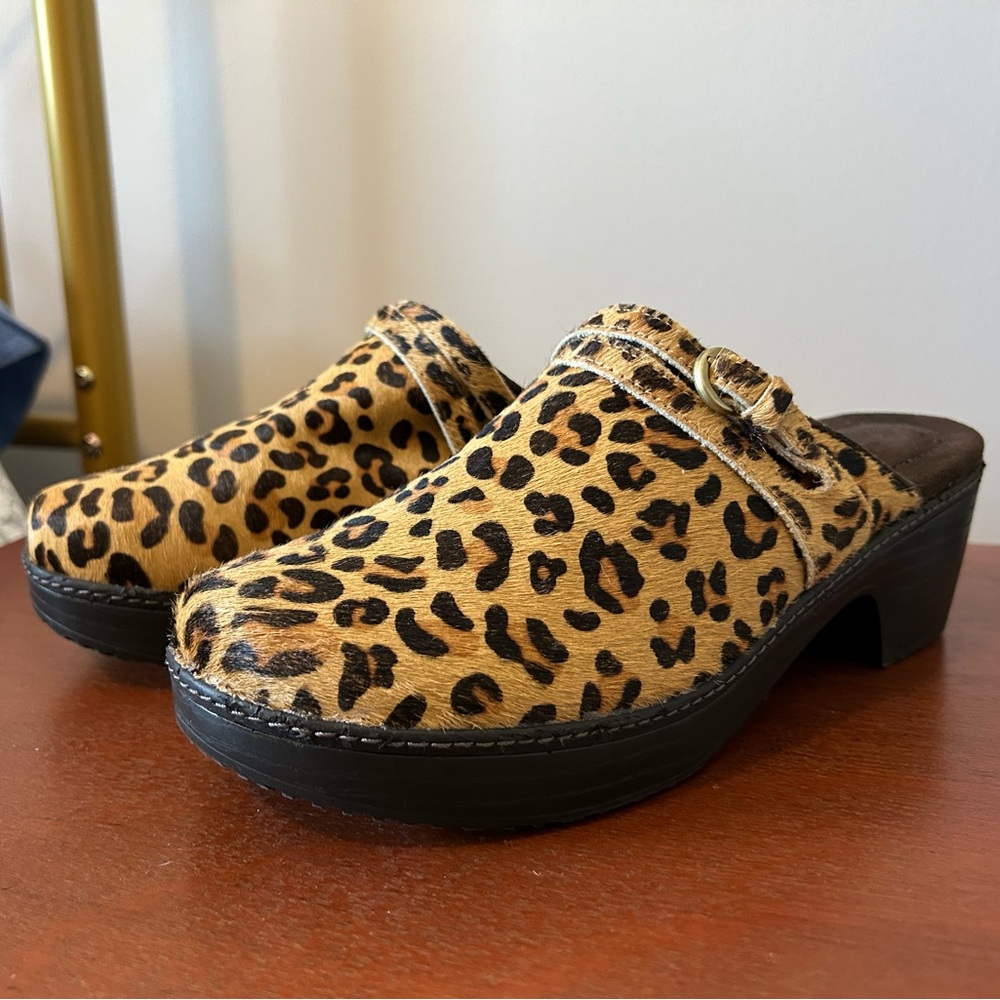 Lands’ End Carly Calf Hair Clog Mule in Leopard Print Size 9 Y2K